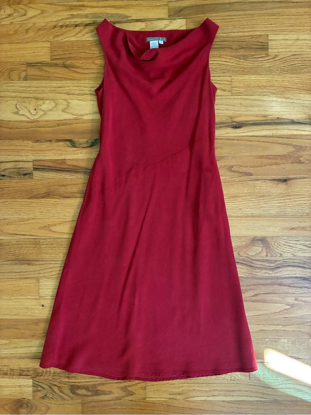 100% silk Isabella Bird Red Sleeveless Cowl Neck Midi Dress